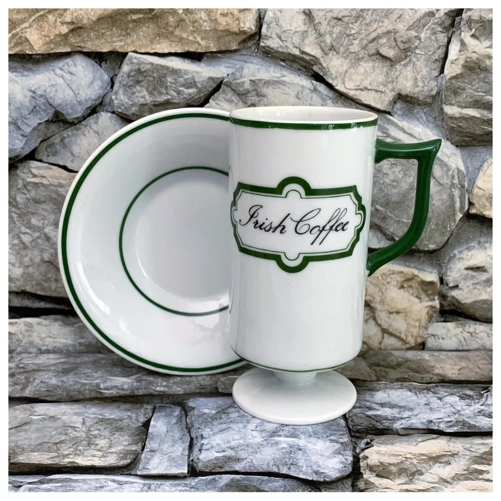 #01 Vintage Irish Coffee Cup Saucer Knobler Japan Porcelain Flute Pedestal Demi